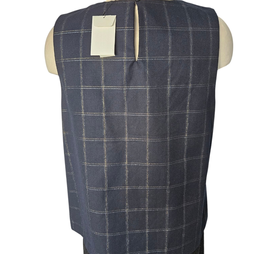 NWT Banana Repablic Plaid Shine Shell Navy Blue Checkered Sleeveless Top - Picture 4 of 9